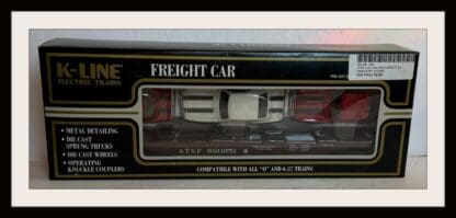 K-line ATSF Flat Car # 6911051, with 3-1968 Die Cast Camaros  New Old Stock