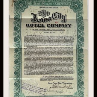 Iowa City Hotel Company $500.00 Denomination