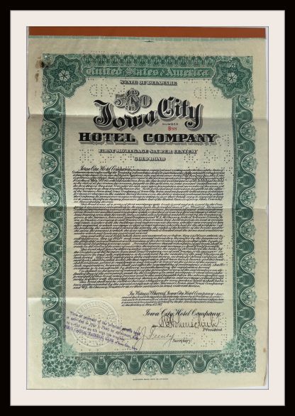 Iowa City Hotel Company $500.00 Denomination