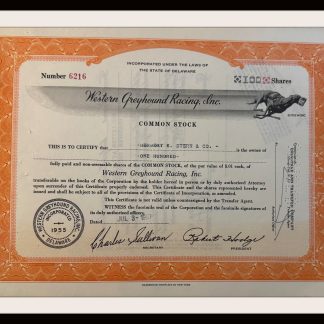 Western Greyhound Racing Inc., Stock